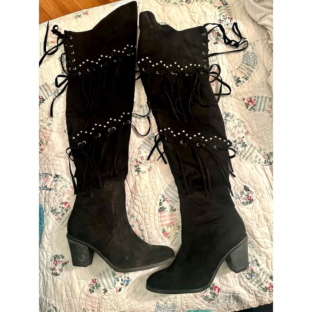BRAND NEW FRINGED STUDDED BOHO OVER THE KNEE BOOTS 8